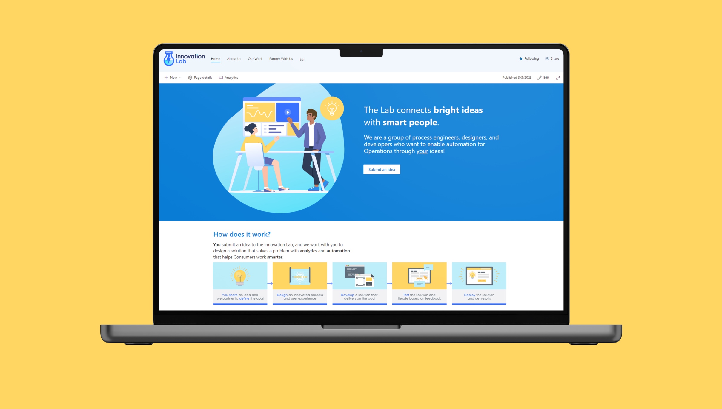 A dashboard displaying active work for the team
